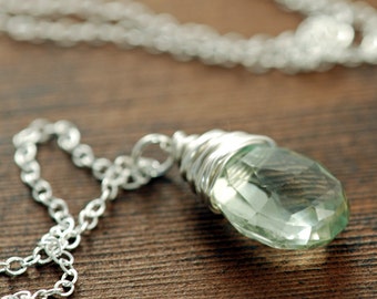 Winter Green Amethyst Necklace in Sterling Silver, February Birthstone, Handmade Gemstone Necklace, aubepine