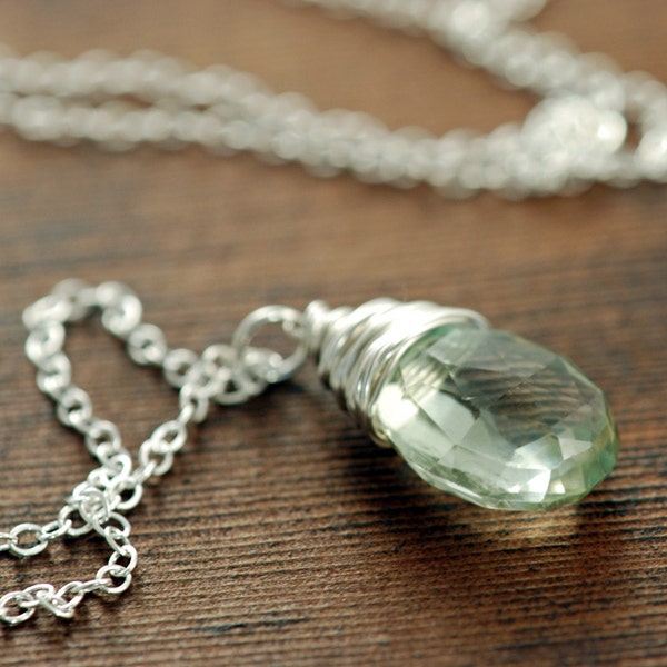 Winter Green Amethyst Necklace in Sterling Silver, February Birthstone, Handmade Gemstone Necklace, aubepine