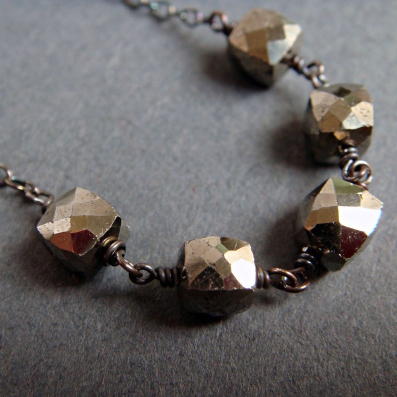 Pyrite Necklace in Oxidized Sterling Silver, Handmade Modern Gemstone Necklace, aubepine image 2