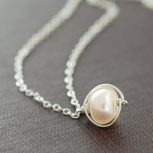 Holiday SALE Pearl Pendant Necklace Sterling Silver, Bridesmaid Jewelry, June Birthstone image 1