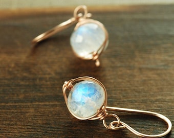 Moonstone Rose Gold Wrapped Drop Earrings