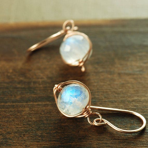 Moonstone Rose Gold Wrapped Drop Earrings