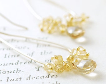 November Birthstone Citrine Champagne Hoop Earrings 14k Gold Fill, Gemstone Teardrop Dangle Earrings