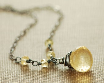 Golden Citrine Necklace Sterling Silver, November Birthstone Jewelry