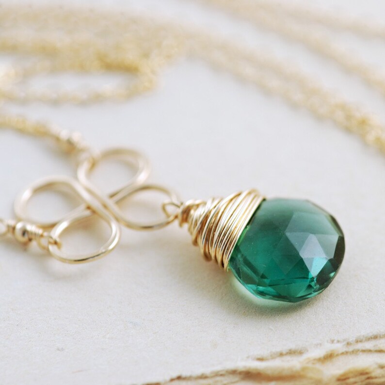 Green Gemstone Necklace 14k Gold Fill Emerald Green Pendant Etsy