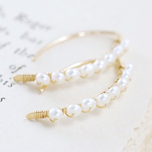 Wire Wrapped Pearl Earrings 14k Gold Fill, Bridal Jewelry, June Birthstone Earrings