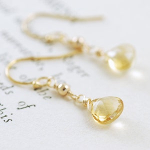 Citrine Dangle Earrings 14k Gold Fill November Birthstone Yellow Gemstone Handmade