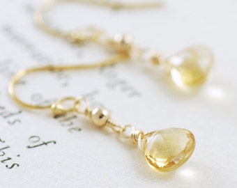 Citrine Dangle Earrings 14k Gold Fill November Birthstone Yellow Gemstone Handmade