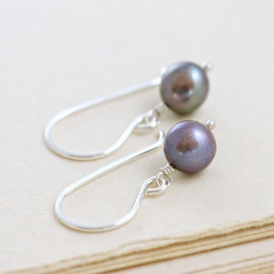 Simple Peacock Pearl Earrings Sterling Silver, June Birthstone Jewelry, Handmade Dangle Earrings image 3