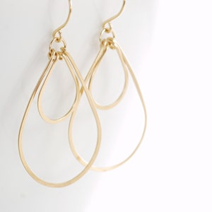 Hoop Earrings 14k Gold Fill, Layered Teardrops, Metal, aubepine image 3