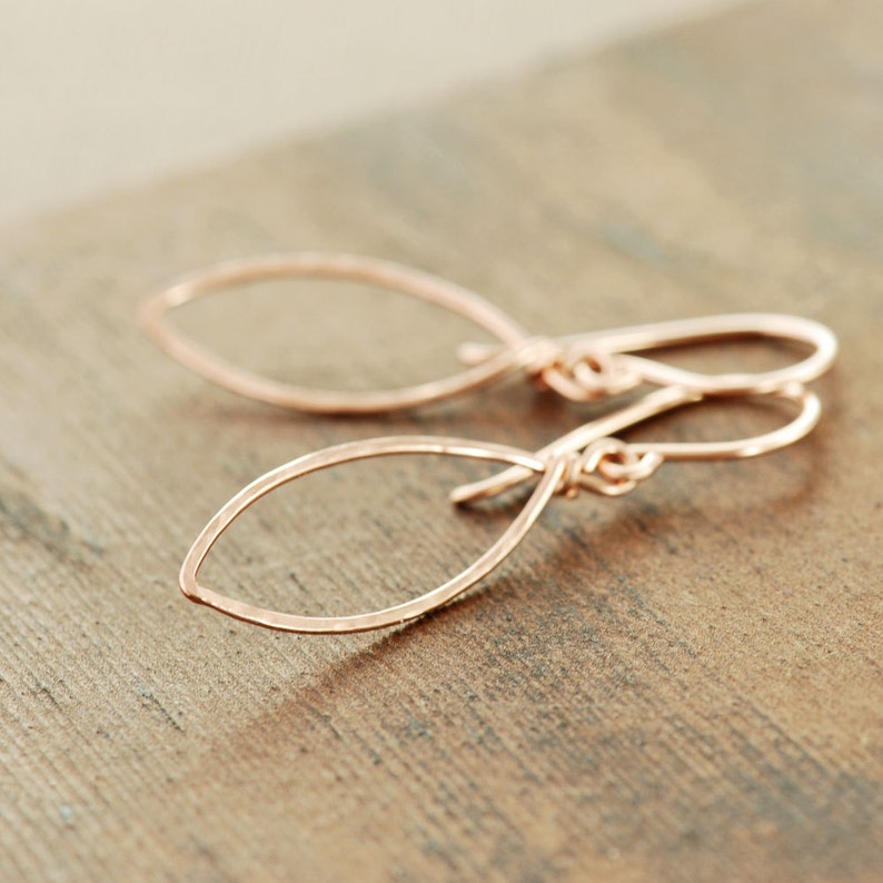 Rose Gold Leaf Earrings, 14k Gold Fill Leaves, Modern Minimal Metal Jewelry, Holiday Earrings image 4