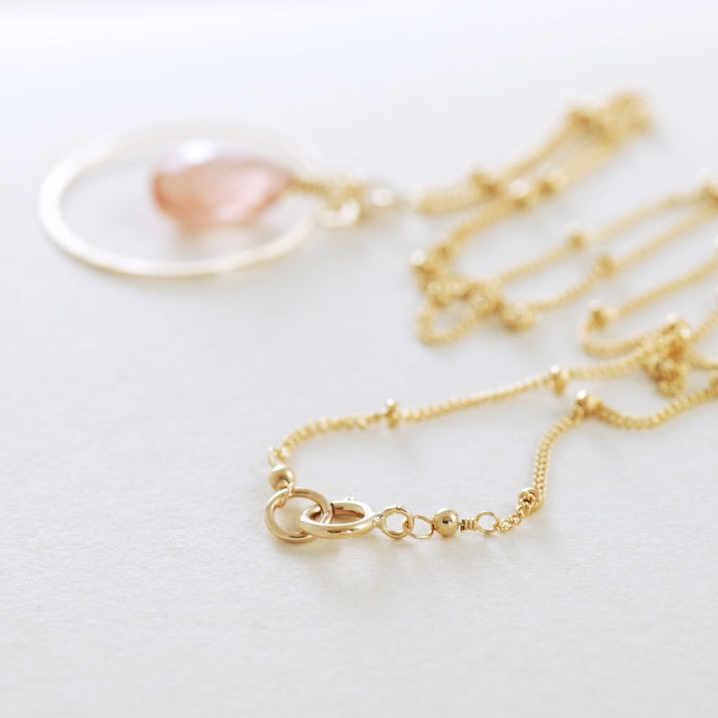 Oregon Sunstone Necklace in 14k Gold Fill, Delicate Peach Gemstone Pendant, Spring Fashion image 4