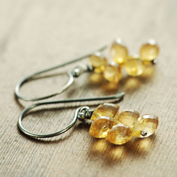 November Birthstone Citrine Jewelry, Citrine Flame Earrings, Sterling Silver Cluster Earrings, Dangle Earrings