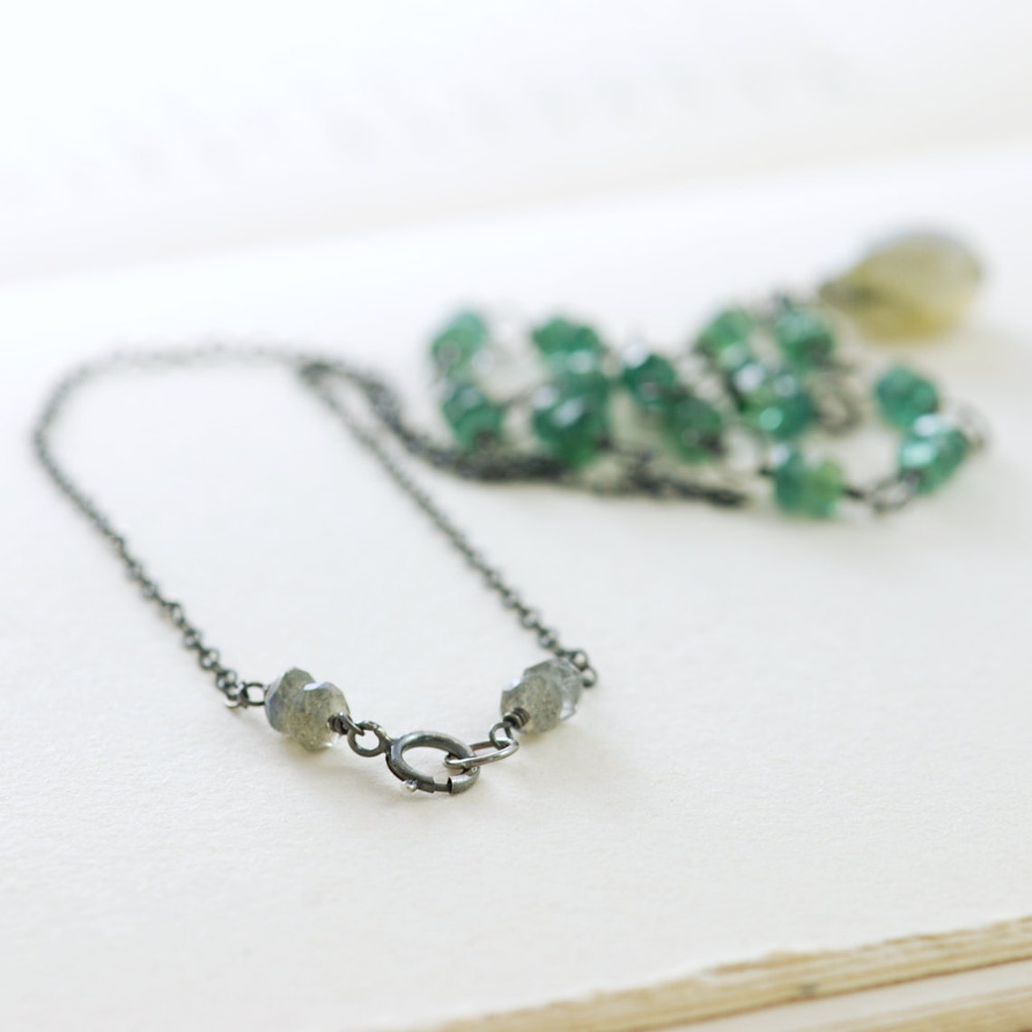Green Blue Gemstone Necklace Sterling Silver Handmade - Etsy