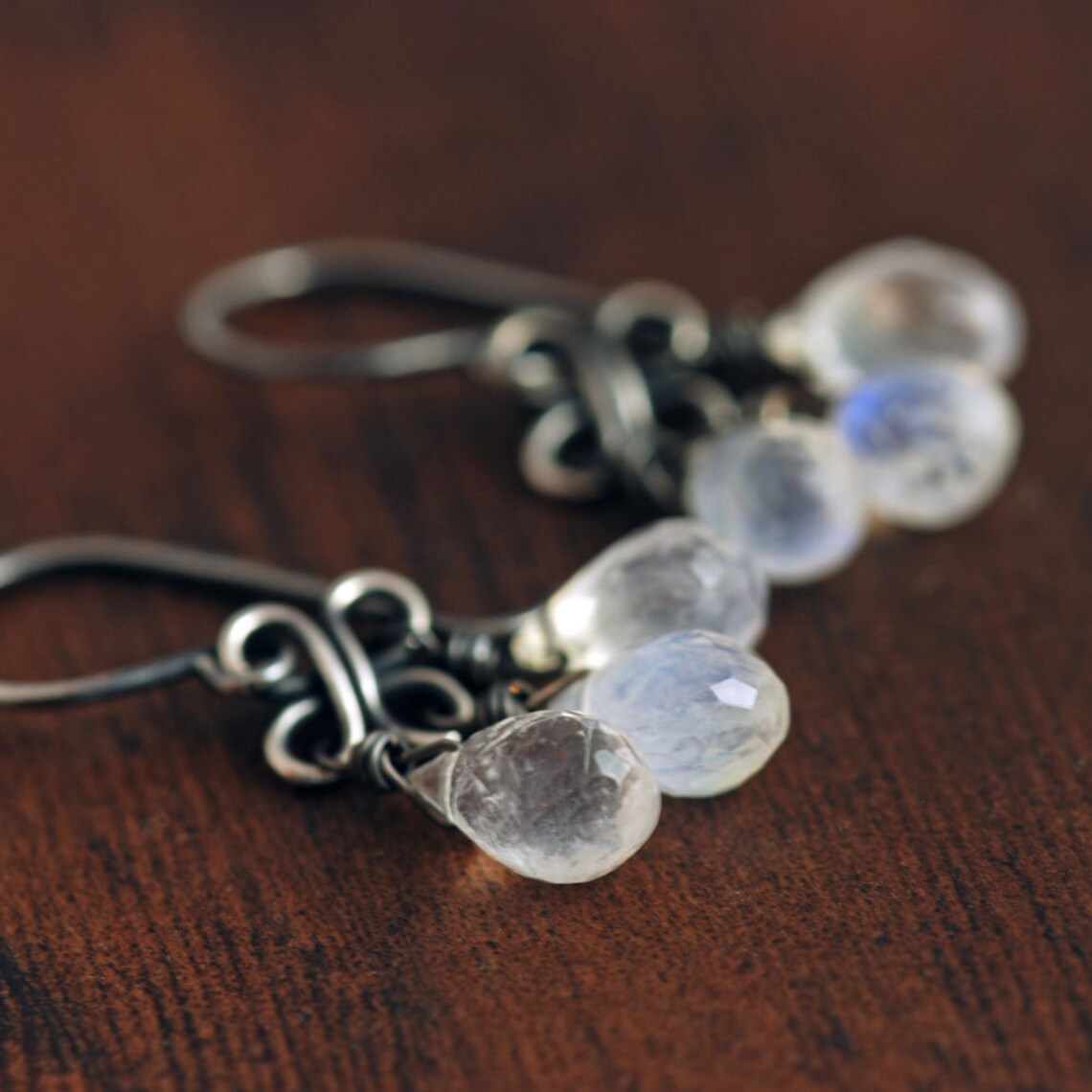 Moonstone Chandelier Earrings Sterling Silver Gemstone Dangle Etsy