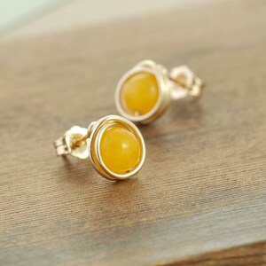 Lemon Yellow Post Earrings, 14k Gold Modern Minimal Jewelry, Stud Earrings image 4