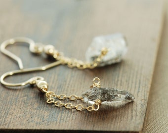 Herkimer Diamond Earrings in 14k Gold Fill, April Birthstone Jewelry, Gold Dangle Modern Minimal Jewelry