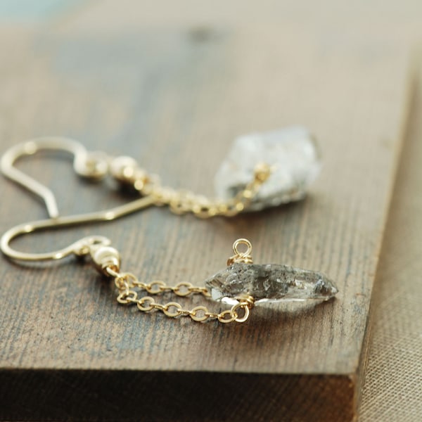 Herkimer Diamond Earrings in 14k Gold Fill, April Birthstone Jewelry, Gold Dangle Modern Minimal Jewelry