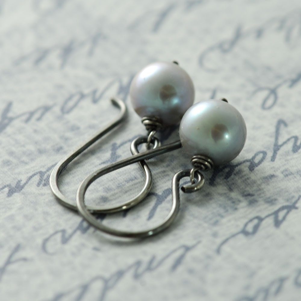 Gray Pearl Earrings Sterling Silver June Birthstone Silver - Etsy