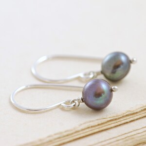 Simple Peacock Pearl Earrings Sterling Silver, June Birthstone Jewelry, Handmade Dangle Earrings image 2