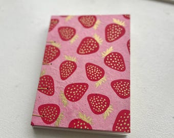 large pocket size coptic stitch hand-bound blank journal, plants patterns