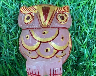 手彫りのグリーン翡翠フクロウ彫刻：クリスタルホームデコレーション