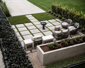 Landscape Garden Design Plan - 51 SQM - Grass, Planter Boxes, Shrubs, Flowers, Paving, Gravel, Timber Edging