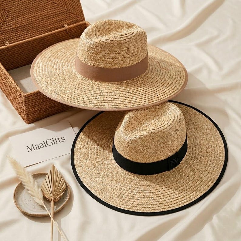 Handmade Wide Brim Straw Sun Hat for Women - Summer Beach Panama image 4