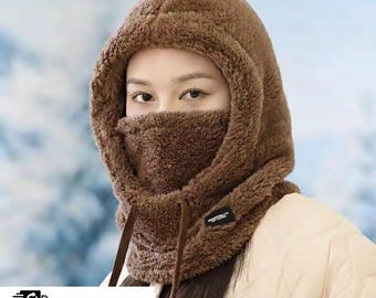 Gorro de ciclismo suave de color sólido, resistente al viento, con capucha, térmico, pasamontañas de invierno con cordón, para mantener el calor, máscara de esquí, gorro para mujer