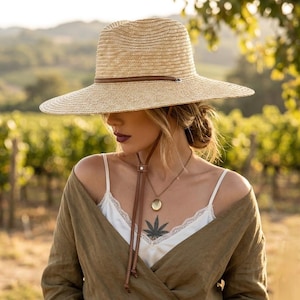 Handmade Wide Brim Straw Sun Hat for Women - Summer Beach Panama image 1