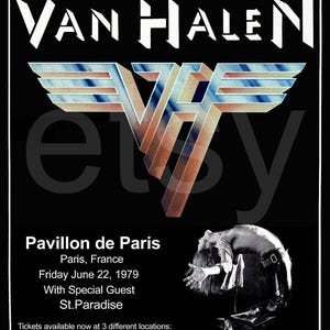 VAN HALEN 20 x 28 Pavillion De Paris June 22 1979 Custom Concert Poster - Eddie Alex Michael Dave Clean Clear