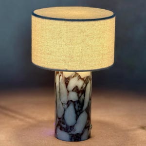 Lámpara de mesa de mármol, Calacatta Viola, luz de acento inalámbrica recargable, decoración moderna de lujo para el hogar, lámpara de mesita de noche de diseño, piedra natural.