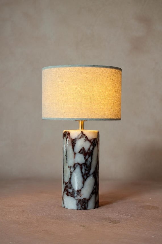 Marble Table Lamp, Calacatta Viola Rechargeable Cordless Accent Light, Luxury Modern Home Decor, Designer Bedside Light, Natural Stone