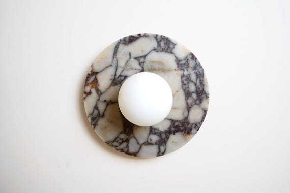 Marble Wall Sconce, Calacatta Viola with Frosted Globe, Modern Home Decor, Natural Stone