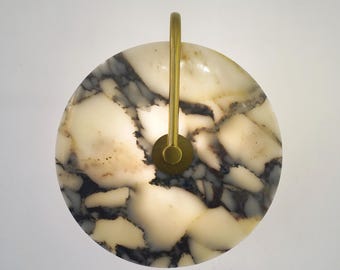 Marble Wall Sconce, Calacatta Viola with Frosted Globe Arc Brass, Modern Home Decor, Natural Stone Wall Lamp