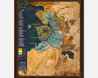 Cyber Punk Vintage-Style &quot;Day&quot; Night City Map Poster