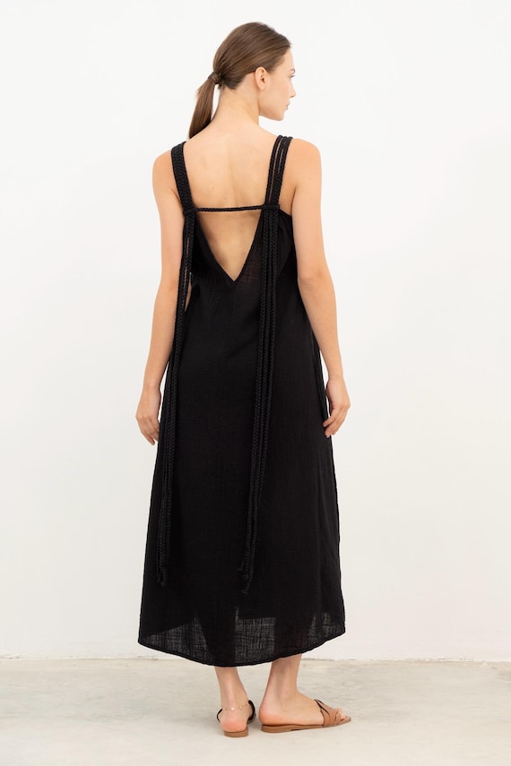 Knitted Strap Dress: Organic Linen Cotton Blend, Boho Long Dress Knitted Strap Dress: Organic Linen Cotton Blend, Boho Long Dress
