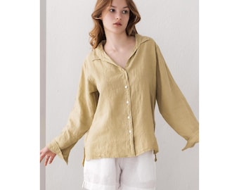Classic Linen Button-Up Shirt: Lightweight Women's Tunic Top