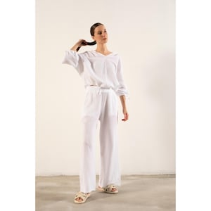 Women's Cotton Muslin Elastic Waist Pants - High Waist Palazzo Trousers with Pockets - Lightweight & Breathable Fabric