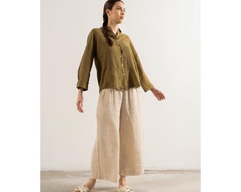 Handmade Linen Button-Up Shirt: Lightweight Women's Tunic Top