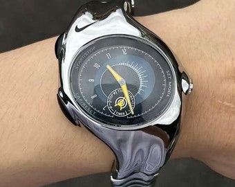 Nike Triax Armored Chrono Stainless Steel Watch Inspired By 2001 Nike WR0041 Shiny Yellow Dial Polished Y2K Quartz Timepiece