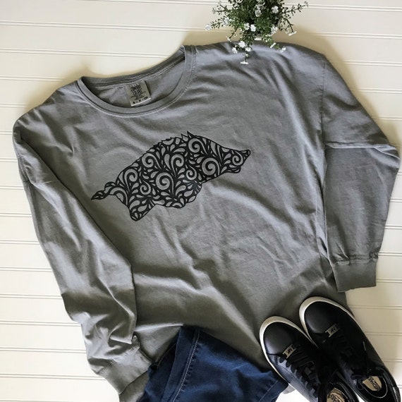 Razorback Long Sleeve Comfort Colors Teegray With Black Etsy