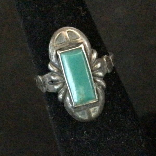 Vintage Fred Harvey era turquoise and sterling ring petite size