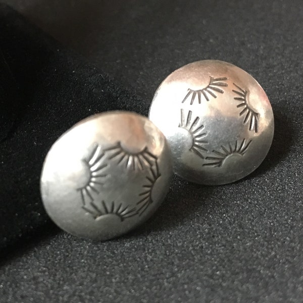 Vintage Southwest Silver Earrings with stamped design Concho style