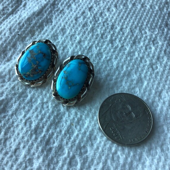 Vintage turquoise clip back earrings great stones - image 4
