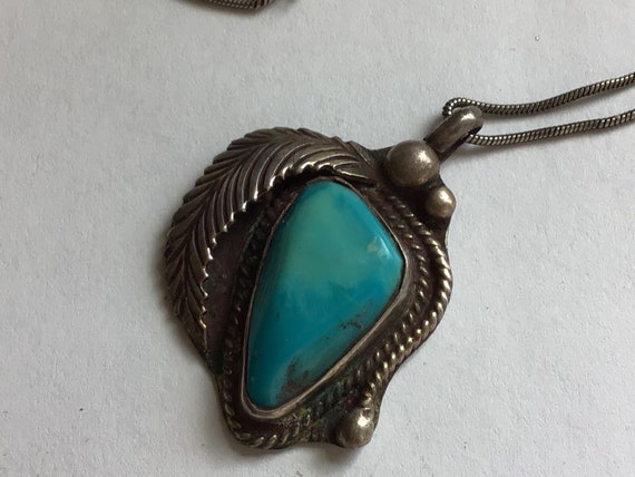 Vintage Southwest turquoise and sterling silver f… - image 1