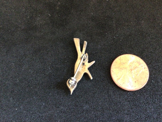 Vintage sterling silver roadrunner pin with coral… - image 3