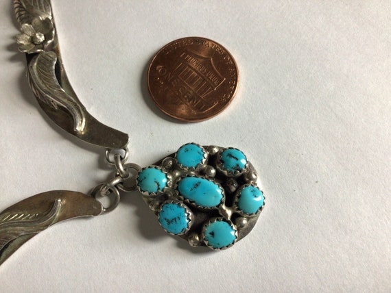 Vintage Southwest necklace turquoise stones feath… - image 6