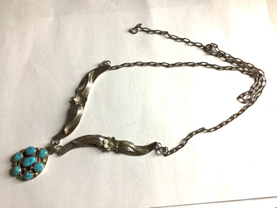 Vintage Southwest necklace turquoise stones feath… - image 3