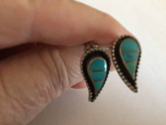 Vintage Zuni inlay earrings turquoise Lloyd and J… - image 2